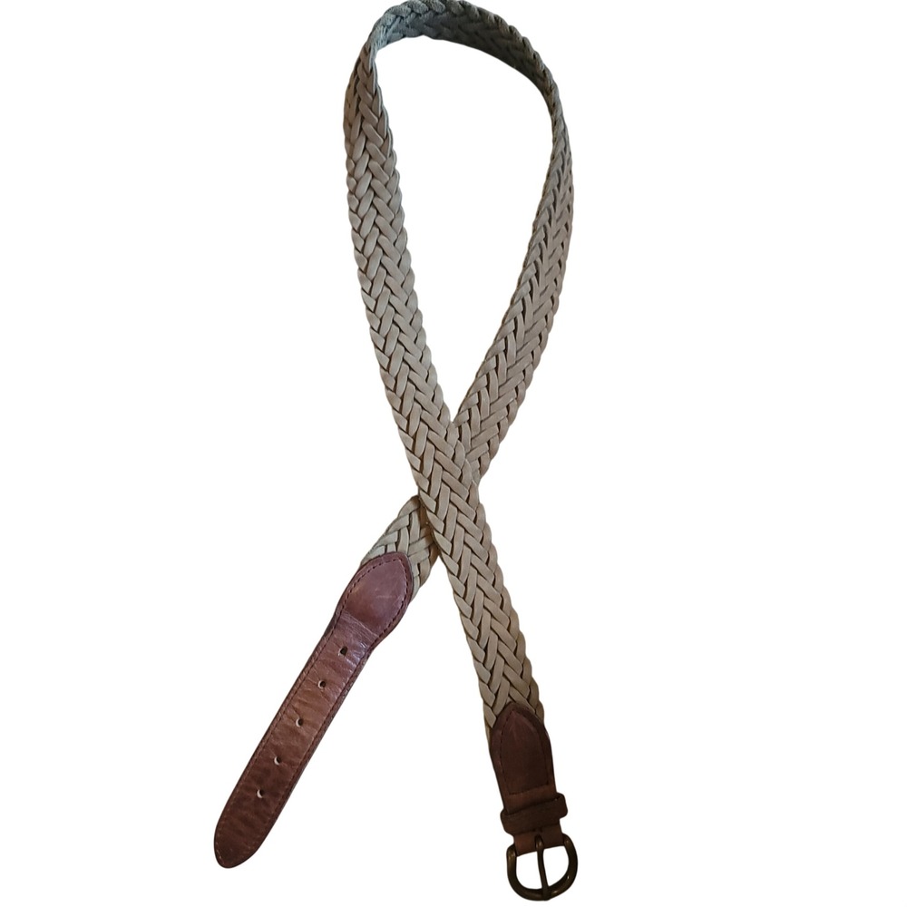 Banana Republic Vintage Braided Leather Belt Olive Brown Made in England 34 85